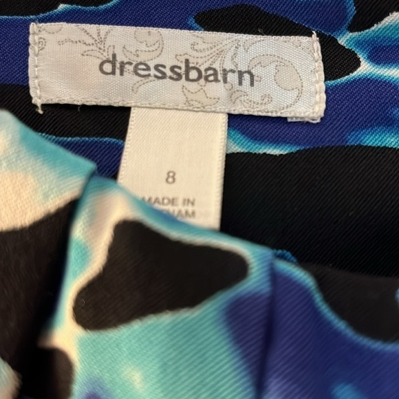 Dressbarn sleeveless black, navy, white and turquoise patterned midi dress. 8 - Picture 2 of 7